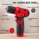 Tool Set - Tool Kit with 8V Cordless Drill, 132 Piece Tool Box with Drill, Home Tool Kits for Men & Women, Hand Drill Set Perfect for Homeowner, Diyer, Handyman - Red prekull