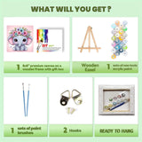 cviokrdu Elephants Paint by Numbers Kit for Kids with Frame - Wooden Easel, Animals Paint by Numbers for Kids Ages 4 8 12, Easy Acrylic Oil Painting Kits for Home Wall Decoration 8x8 inch cviokrdu
