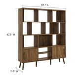 Modway Transmit 14 Shelf Bookcase with Sliding Doors in Walnut - 59 Inch Wood Mid-Century Modern Bookshelf - 4 Tier Wide Open Display Storage Cabinet for Living Room, Office, Hallway Modway