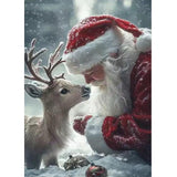 5D Christmas Diamond Art Kits for Adults, Santa Claus and his Little Deer Diamond Painting Kits,DIY Round Full Drill Diamond Dots Gem Art Painting for Home Wall Decor 12 X 16 Inch GEMFAMILY