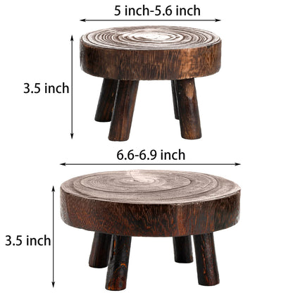 TOPZEA Set of 2 Mini Wooden Stool Display Stand, Wood Riser for Bonsai, Flower Pot, Small Potted Plant Stands Round Rustic Planter Stools Pedestal Risers for Garden, Patio, Home - WoodArtSupply