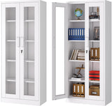 Metal Storage Cabinet with Lock and Glass Doors,Glass Display Cabinet,67" Tall White Storage Cabinets,Locking Curio Cabinets with 5 Shelves for Collectibles,Home,Office,Living Room SISESOL
