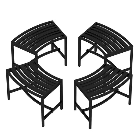 Timechee Metal Curved Fire Pit Bench Set of 4, Outdoor Fire Pit Seating, Steel Backless Outside Fire Pit Bench for Garden, Patio, Porch, Backyard, Plant Stand, Heavy Duty Plant Holder, Style 3, Black Timechee