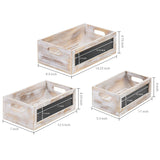 MyGift Nesting Wooden Crates, Whitewashed Wood Decorative Storage Organizer Bin with Chalkboard Front Panel, Multipurpose Box for Bathroom Kitchen Laundry Fruits & Vegetables Storage Crate, 3 Pc Set MyGift