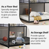 INCLAKE Full Over Full Bunk Bed, Heavy Duty Metal Bunk Bed Frame with Built-in Ladder and Safety Guard Rail, Low Bunk Bed for Teens Adults, Noisy Free & No Box Spring Needed, Black INCLAKE