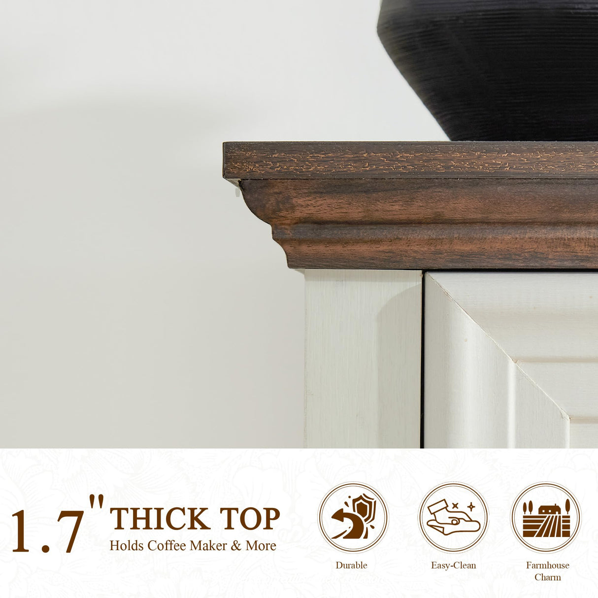 Yechen Sideboard Buffet Cabinet with Storage - 62" Large Buffet Cabinet with 4 Drawers & 4 Doors, Modern Farmhouse Coffee Bar Buffet Table with Wood Top for Kitchen, Dining Room, Living Room, White Yechen