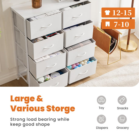 Sweetcrispy Dresser for Bedroom, Chest Organizer Unit with 8 Fabric Bins, Fabric Storage Tower, Drawer Organizer with Steel Frame, Wooden Top for Nursery, Living Room, Closet Sweetcrispy