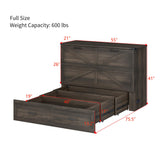P PURLOVE Full Farmhouse Murphy Bed with Charging Station, Mobile Cabinet Bed with Large Storage Drawer for Guest-Room and Small Bedroom (Rustic Gray) P PURLOVE