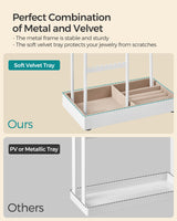 SONGMICS Jewelry Holder, Jewelry Organizer, Jewelry Display Stand with Metal Frame, Velvet Tray, Necklace Earring Bracelet Holder, for Studs, Rings, Gift Idea, Matte White UJJS021W01 SONGMICS