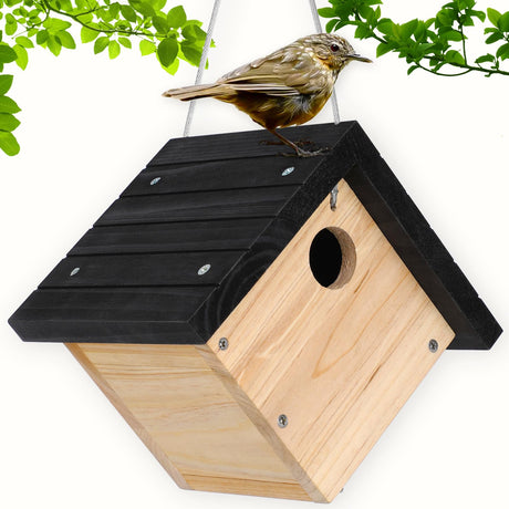 Gtongoko Hanging Wren Bird Houses for Outside, Cedar Wooden Bird Houses for Outdoors, Bird Nest with Air Vents, 1-1/8‘’ Entrance Hole, Clean Door for Wildbird Watching, 1 Pack Black Gtongoko