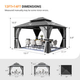 Amopatio 12' X 14' Hardtop Gazebo Permanent Aluminum Gazebos with Galvanized Steel Double Roof for Patio Lawn and Garden,Included Curtains & Mosquito Netting,Grey Amopatio