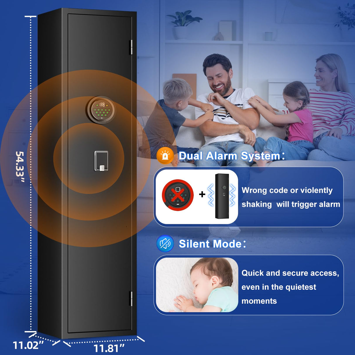 4-5 Gun Safe for Home Rifle and Pistols, Electronic Rifle Safe, 54" Quick Access Gun Cabinets,Heavy-Duty Rilfe Security Safe for Shotguns with Dual Alarm System, TYPE-C Keypad, Removable Shelf QIRANUI