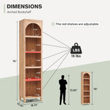 IFGET 76" Tall Arched Bookcase, Farmhouse 5 Tiers Narrow Arched Bookshelf Cabinet with Adjustable Shelves, Modern Wooden Book Shelf w/Storage and Open Display Shelves for Living Room, Office-Natural IFGET