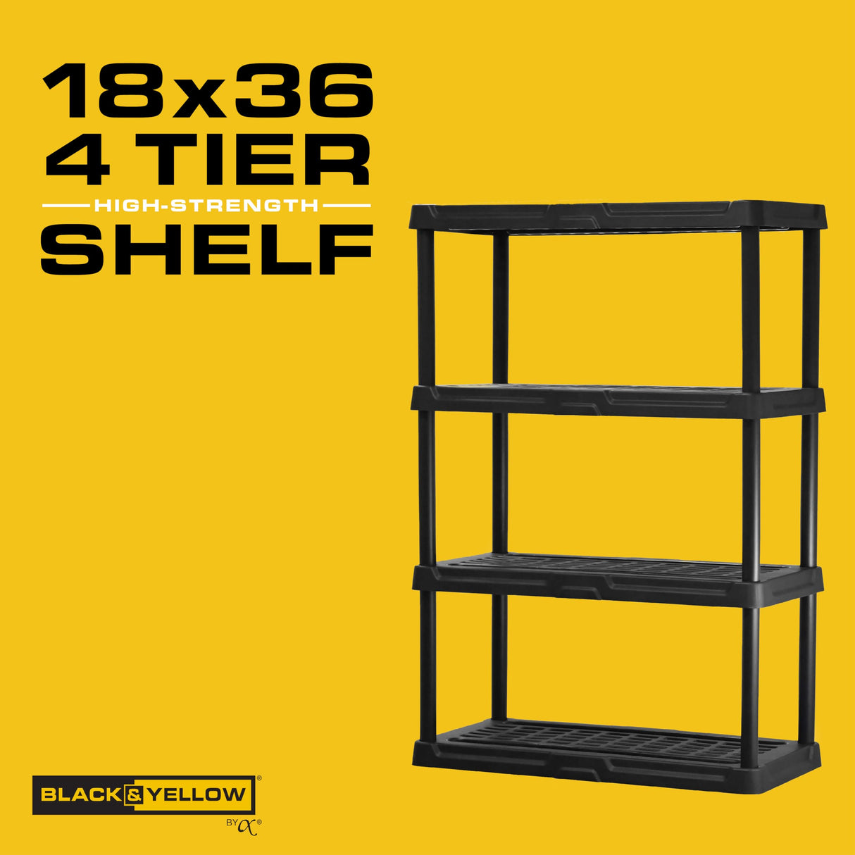 CX 4-Tier (53”H x 36”W x 18”D) Plastic Storage Shelving Unit (Black), Heavy Duty, 150lbs Per Shelf Capacity, Indoor/Outdoor Storage and Organization in Home, Garage, Office with Easy Assembly CENTREX