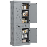 HOMCOM 72" Kitchen Pantry Storage Cabinet, Traditional Freestanding Cupboard with 4 Doors and 2 Adjustable Shelves, Large Central Drawer, X-Frame, Gray HOMCOM