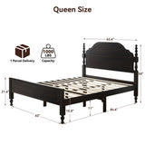 BedsPick Solid Wood Bed Frame Queen Size, Wooden Retro Style Queen Bed Frame with Headboard and Footboard, Heavy Duty Bed Frame with 12 Wood Slats Support,No Box Spring Needed,Noiseless, Dark Brown BedsPick