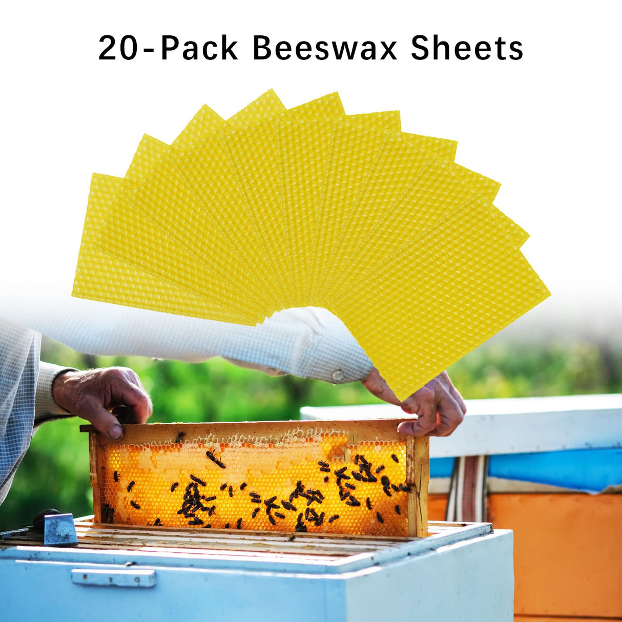 20Pcs Beeswax DIY Candle Making Kit, Natural Beeswax Honeycomb Sheets for Candle Making Beekeeping, Beehive Wax Foundation Sheets Candle Rolling Kit for Beeswax Sheets & Decorations (132 x 90 mm) Flylin