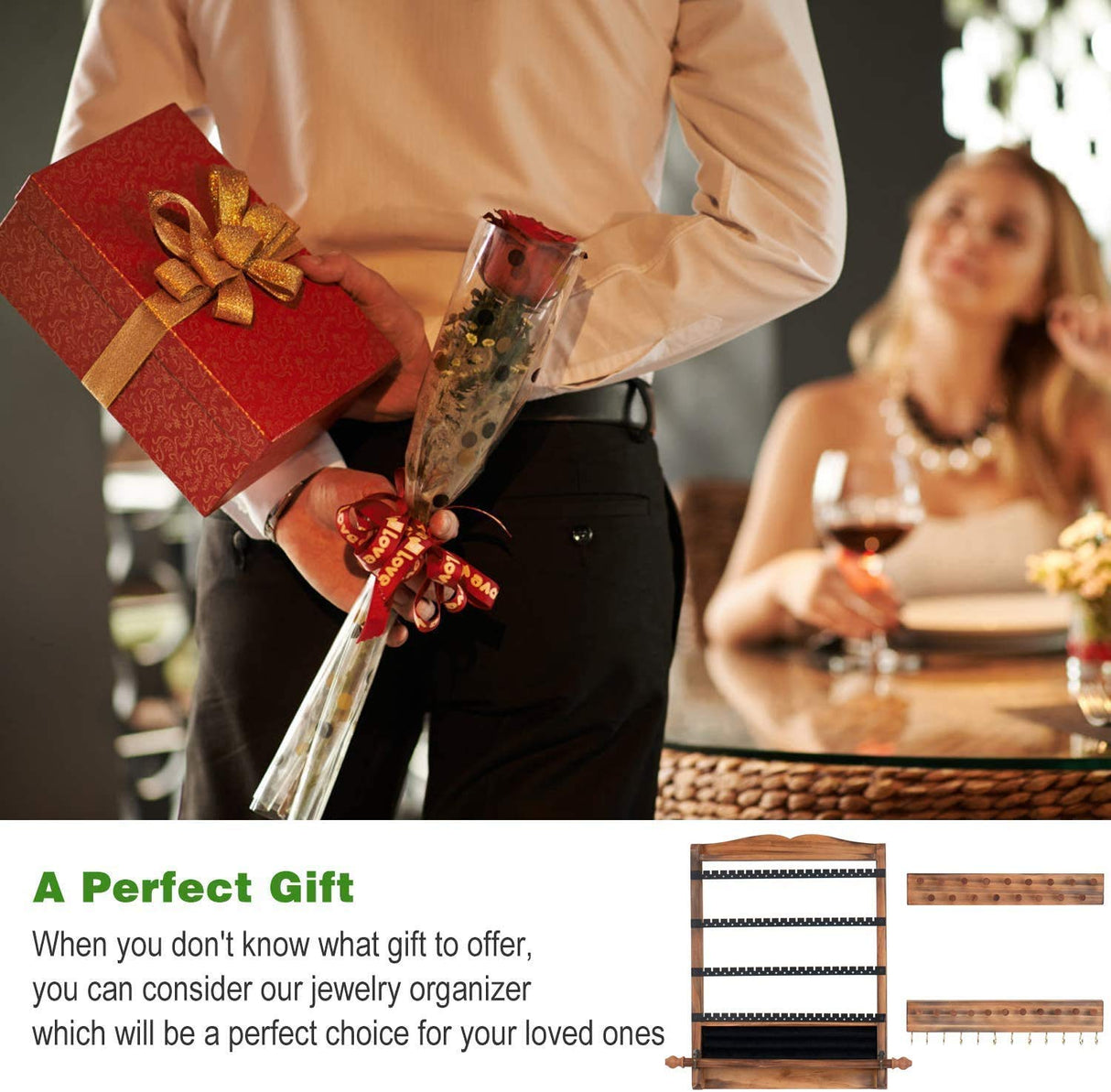 QILICHZ 3Pcs Jewelry Organizers and Storage,Wood Hanging Jewelry Organizer,Rustic Wall Jewellery Organizer,Wall Mounted Earring Holder Organizers for Storage Display Gift (Brown+Black) QILICHZ