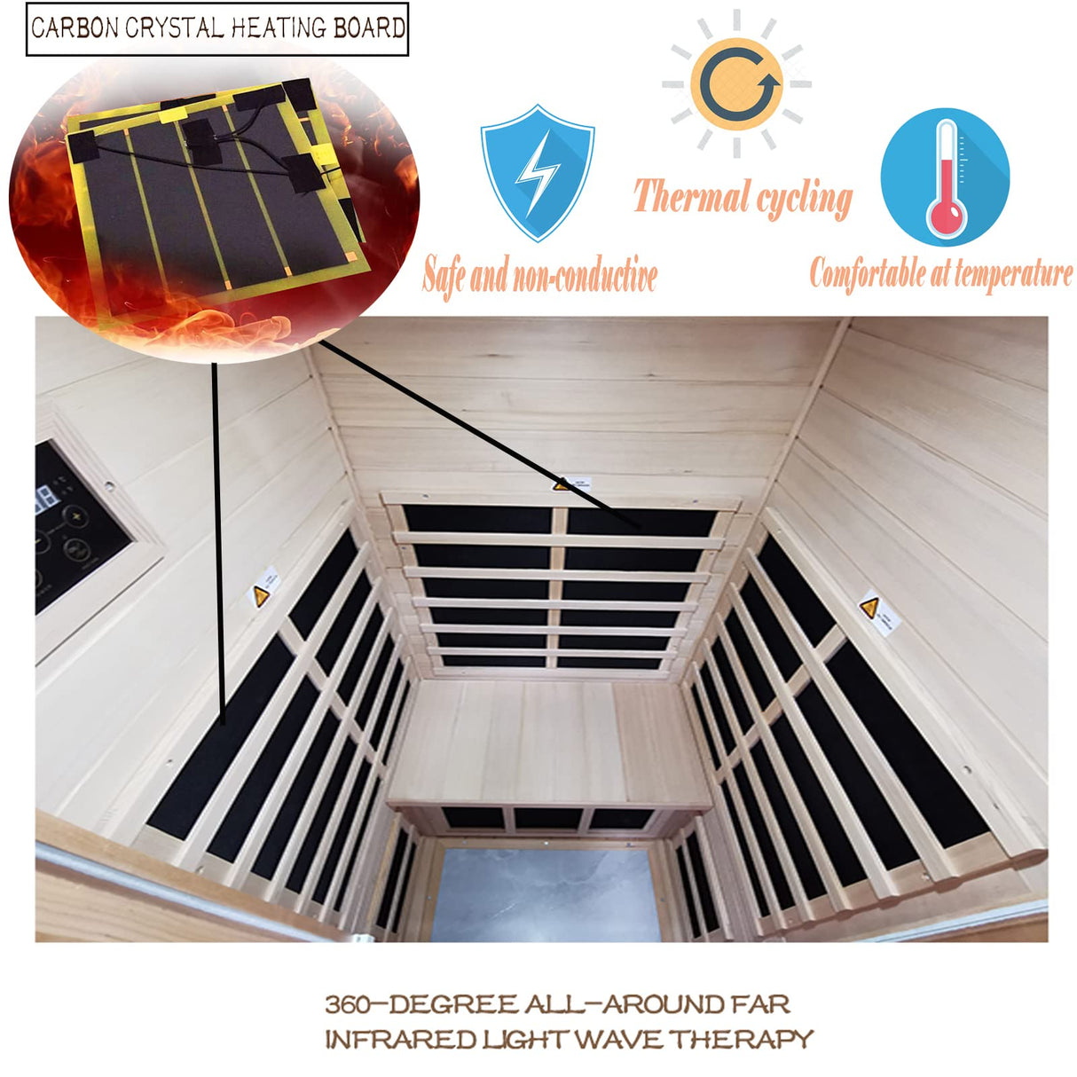 Kanlanth Red Cedar Infrared Sauna 1 Person Low EMF Far Infrared Sauna for Home, 1,350 watt, Indoor Sauna, 2 Bluetooth Speakers, 1 LED Reading Lamp Kanlanth