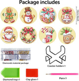 eniref 8 Pcs Christmas Diamond Art Coasters Kits with Holder, Gingerbread Snowman 5D DIY Diamond Pinting Coasters Acrylic Round Cup Coaster with Cork Pads for Tabletop Protection 10×10 CM eniref