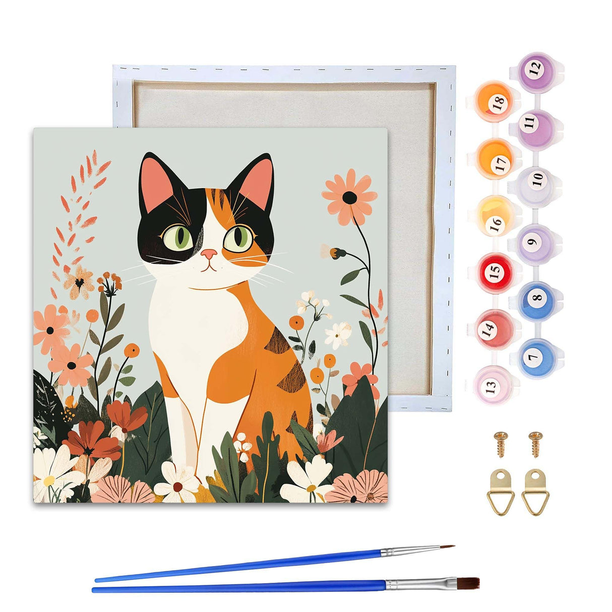 Reofrey Framed Paint by Numbers Kit for Adults & Beginner - 8x8 Inch Canvas Cat Paint by Numbers - Animals Educational & Creative Art Set for Beginners - Perfect for Home & Wall Decoration Reofrey