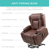 Best Choice Products PU Leather Electric Power Lift Chair, Recliner Massage Chair, Adjustable Furniture for Back, Legs w/ 3 Positions, USB Port, Heat, Cupholders, Easy-to-Reach Side Button - Brown Best Choice Products