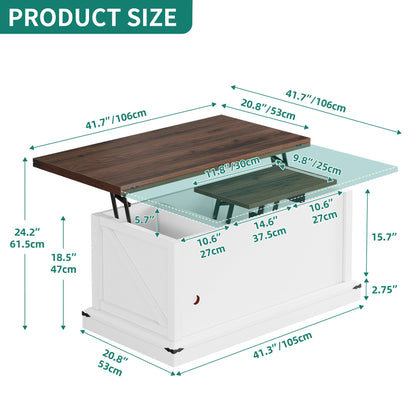 YITAHOME Lift Top Coffee Table, 3 in 1 Multi-Function Coffee Tables for Living Room, Wood Farmhouse Coffee Table with Hidden Compartment, Led Coffee Table with Storage, Brown and White