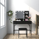 Vanity Table with Lighted Mirror, 3 Drawers Makeup Desk Dressing Table with Lots Storage Vanity Set with Wider Cushioned Stool for Bedroom (Black) Panana