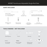 MODE Farmhouse Collection 1 1/8" Diameter Curtain Rod Set with Porch Doorknob Curtain Rod Finials and Steel Wall Mounted Adjustable Curtain Rod, Fits 36” to 72” Windows, Weathered Oak MODE