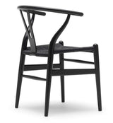 2xhome - Wishbone Solid Wood Armchair with Arms Open Y Back Farmhouse Dining Office Chair with Woven Black Seat (Black), Single, Set of 1 2xhome