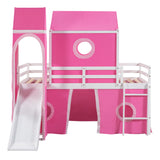 Harper & Bright Designs Kids Loft Bed with Slide and Tent, Twin Size House Loft Bed with Tower and Ladder, Wood Loft Bed Twin Playhouse Bed Frame for Boys Girls Teens, Pink Harper & Bright Designs