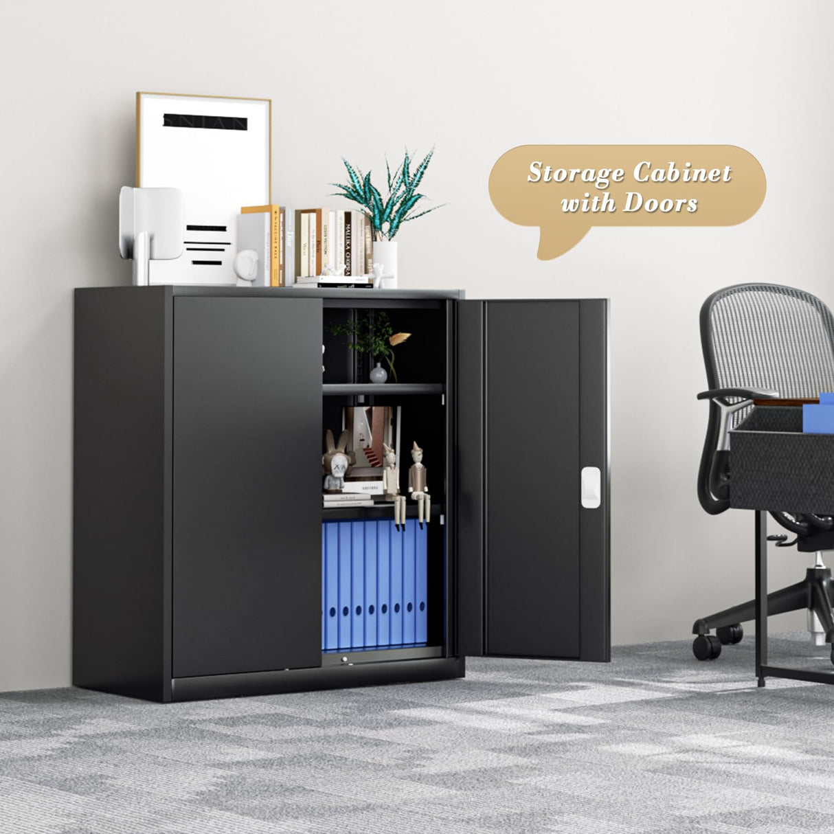 Athena Collection Metal Storage Cabinet with Doors and Shelves, 36" Garage Storage Cabinet with Lock for File, Home, Office, School, Garage, Black Athena Collection