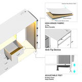Espelism Dresser for Bedroom with Clothes Rack & Side Pockets White 5 Drawers Dresser with Charging Station & LED Lights Sturdy Steel Frame Wood Top Organizer Unit for Nursery Hallway Closet Espelism