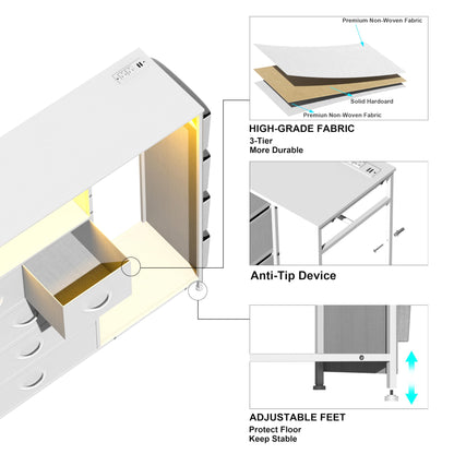 Espelism Dresser for Bedroom with Clothes Rack & Side Pockets White 5 Drawers Dresser with Charging Station & LED Lights Sturdy Steel Frame Wood Top Organizer Unit for Nursery Hallway Closet - WoodArtSupply