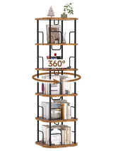 TEROL 5-Tier Rotating Book Shelf, 360° Display Spinning Bookshelf Tower, Book Organizer, Floor Standing Bookcases for Small Space, Corner Book Shelf for Bedroom, Living Room, Study Room (RUSTIC BROWN) TEROL