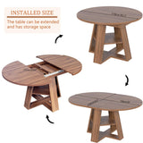 43.3in-59in Extendable Round Dining Table for 4-8,Modern Kitchen Oval Dining Table with Removable Leaves Space Saving,Wood Base with Storage Shelf for Kitchen Living Room (Walnut) Mxtxmy