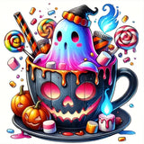 Ghost Pumpkin Cup Diamond Art Kits for Adults, 5D Halloween Diamond Painting Kits for Adults Beginners, DIY Full Round Drill Diamond Dot Painting Gem Art Kits for Adult, Home Wall Decor 13.8x13.8 Inch VCLKDIY