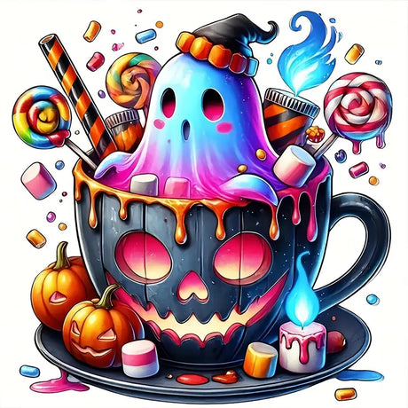 Ghost Pumpkin Cup Diamond Art Kits for Adults, 5D Halloween Diamond Painting Kits for Adults Beginners, DIY Full Round Drill Diamond Dot Painting Gem Art Kits for Adult, Home Wall Decor 13.8x13.8 Inch VCLKDIY
