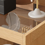 FAMAPY Walk in Closet Island with 4 Drawers, Bedroom Armoire Island with Glass Top, Glass Wardrobe Closet with Drawers & Shelves, Display Case for Dressing Room Cloakroom Oak, 27.6”D x 55.1”W x 35.4”H FAMAPY