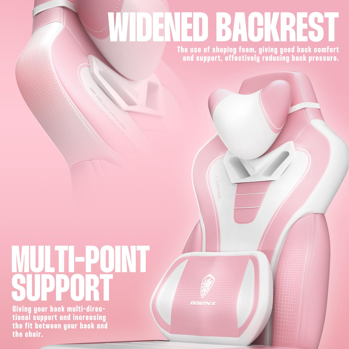 Dowinx Gaming Chair with Footrest, Big and Tall Gaming Chair for Heavy People, Computer/PC Gamer Chair for Adult with Massage (Pink) Dowinx