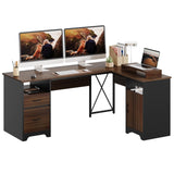 Bestier L Shaped Desk with File Drawers, 63" x 47" Office Computer Desk with Storage Cabinet, Corner Desk with Monitor Stand & Modesty Panel for Home Office, Gray Bestier