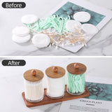 Tbestmax Qtip Holder with Vanity Tray, Clear Bathroom Containers Dispenser for Storage Cotton Swab/Ball/Pad Holder Wood Lids Tbestmax