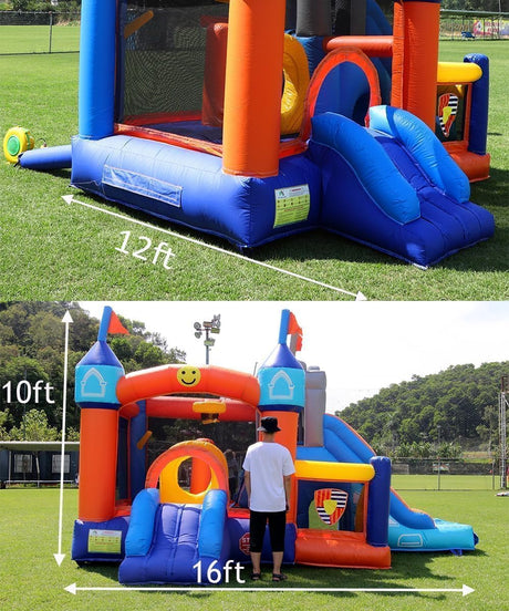 16x12FT Commercial Grade Bounce House Castle Inflatable, (Heavy Duty PVC), (1100w Blower)- 2 Slide, Ball Pit, Basketball Hoop, Obstacle - Bouncy House for Big Kid 5-12, Outdoor Party Toy Pool Backyard Okayego