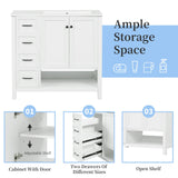 Merax 36" Bathroom Vanities Cabinet with Right Side Sink, Multi-Functional Drawers, Two Soft Closing Doors, Open Shelf, White Merax