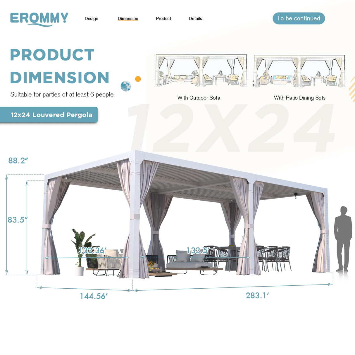 EROMMY Louvered Pergola 12' x 24' Outdoor Hard Top Pergola with Aluminum Frame and Adjustable Metal Rainproof Roof for Garden & Patio, Curtains and Netting Included, White EROMMY