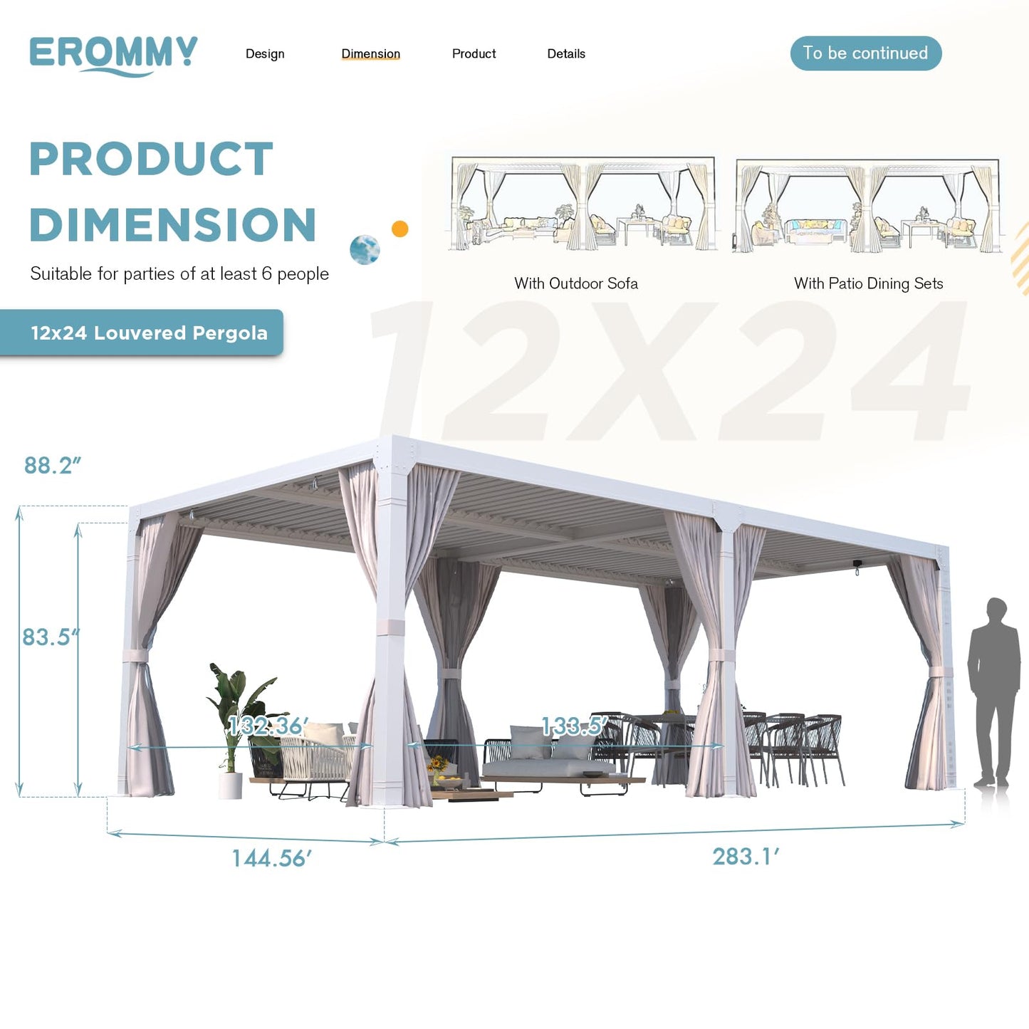 EROMMY Louvered Pergola 12' x 24' Outdoor Hard Top Pergola with Aluminum Frame and Adjustable Metal Rainproof Roof for Garden & Patio, Curtains and Netting Included, White