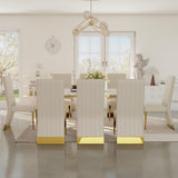 AUZ 9 Piece Dining Room Table Set with Chairs, Luxury White and Gold Dining Room Table Set for 8, 78 inch Rectangular Dining Table Set with 8 White Leather Dining Chairs AUZ