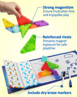 Coogam Magnetic Travel Tangram Puzzle with 3D Building Blocks, Road Trip Pattern Shape Handwriting Jigsaw Books with 360 Brain Teasers, Montessori Educational Toy Gift for Kids Adults Coogam