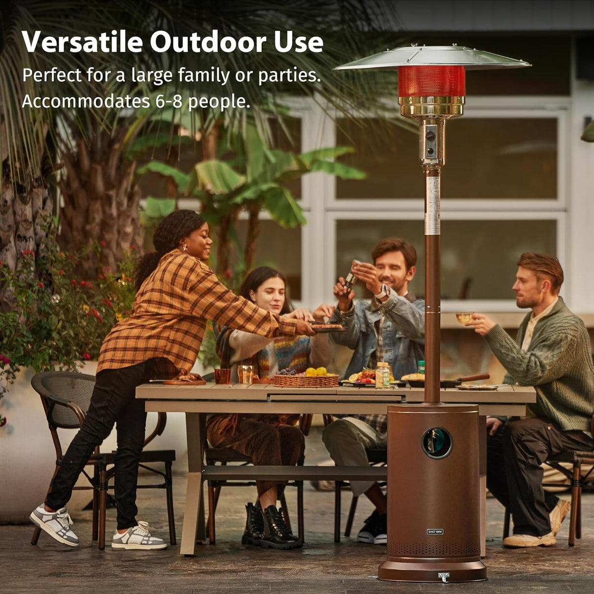 EAST OAK 48,000 BTU Patio Heater for Outdoor Use With Round Table Design, Double-Layer Stainless Steel Burner and Wheels, Outdoor Patio Heater for Home and Commercial, Bronze, 31.9" x 31.9" x 86.6" EAST OAK