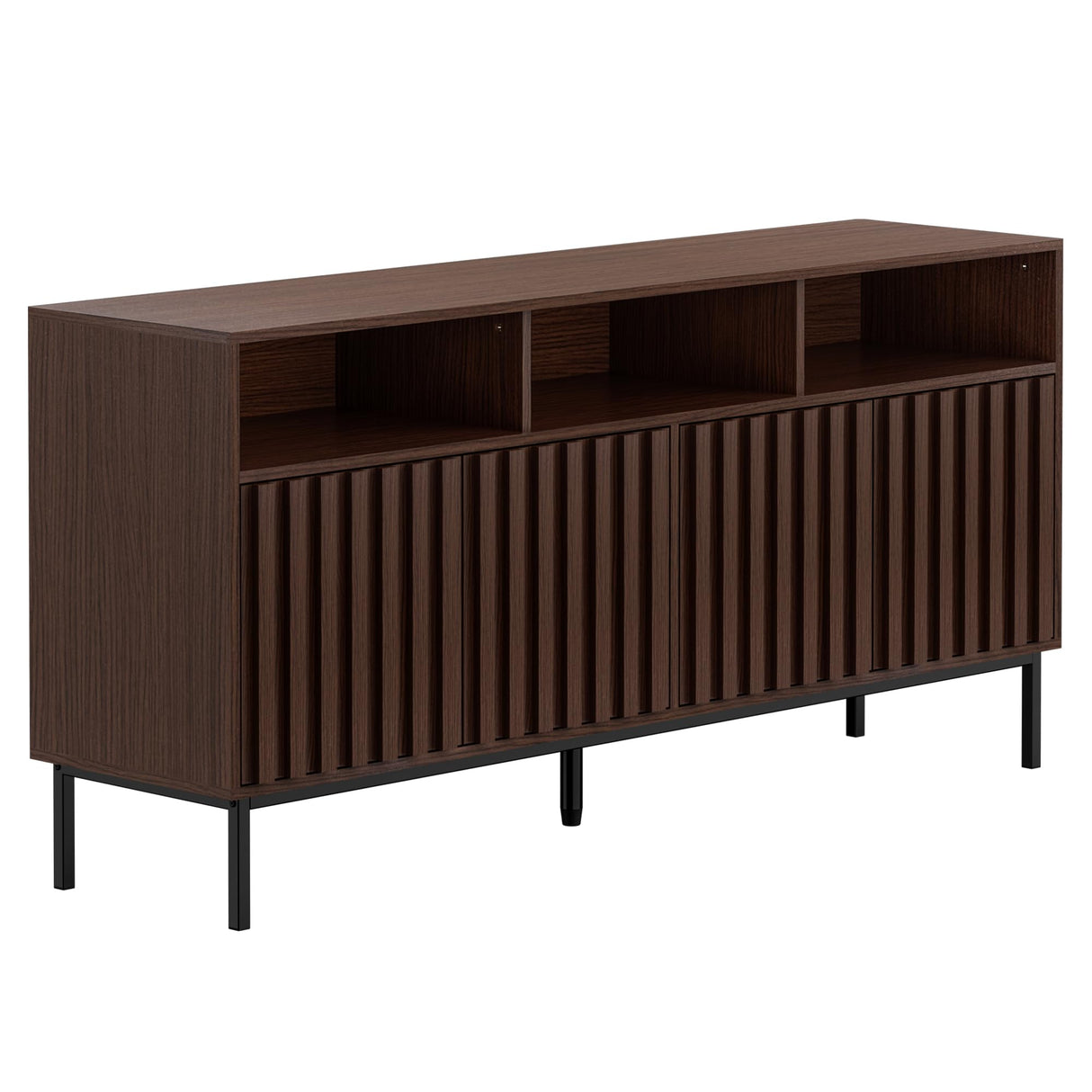 UEV Mid Century Modern Sideboard Buffet Cabinet with Storage, 61.4'' Fluted Sideboard Cabinet,Wood Buffet Cabinet with Metal Legs,Accent Credenza Storage Cabinet with 4 Doors and Spacious Top(Walnut) UEV